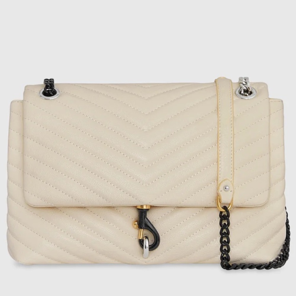 Elegant off-White Edie Quilted Shoulder Bag. 3 metal tones.